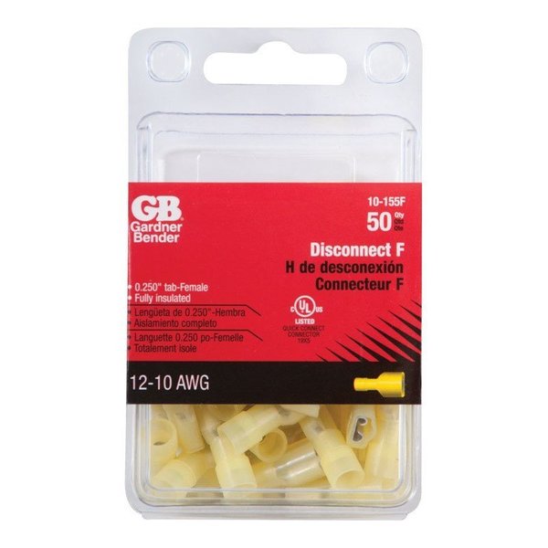 Gardner Bender 12-10 Ga. Insulated Wire Female Disconnect Yellow 50 pk 10-155F